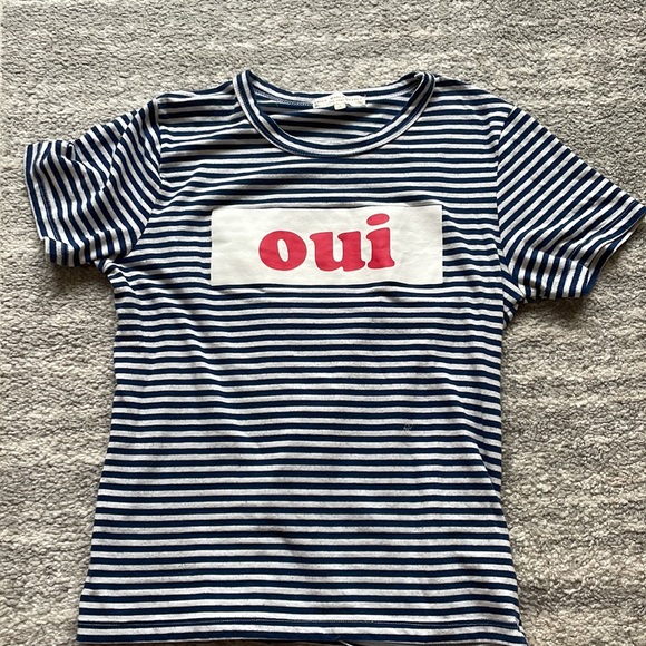 Urban Outfitters Navy Striped Oui Tee - Picture 3 of 3